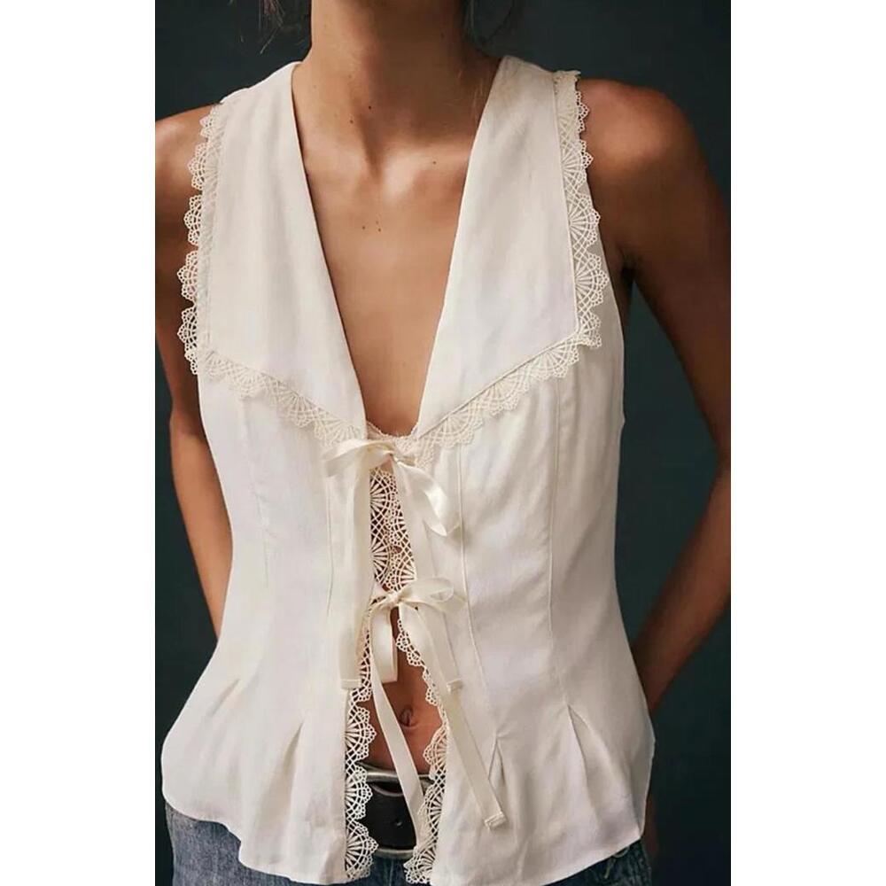 NEW Free People Cream Lace Trim Top